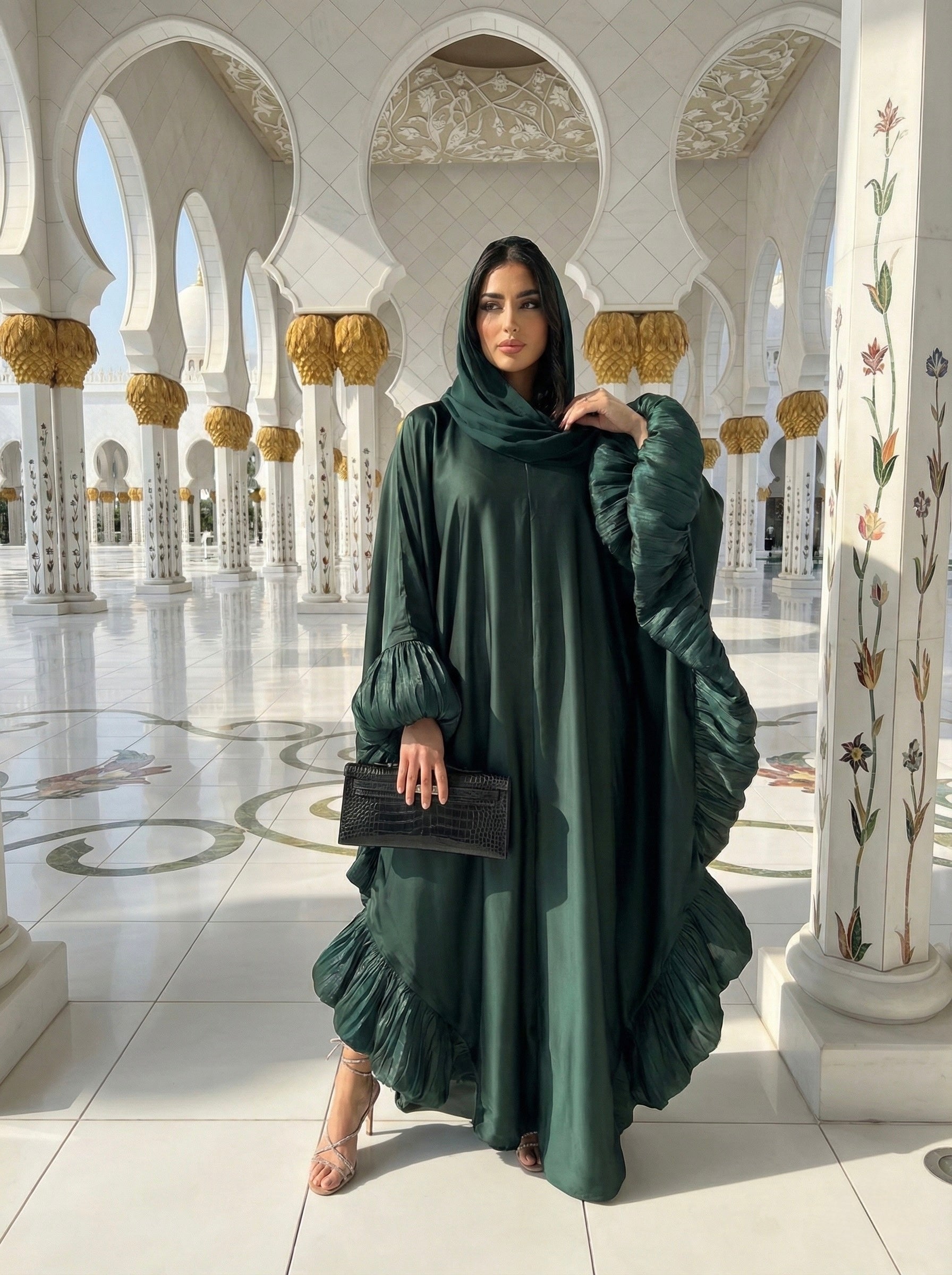 Elegant Emerald Ruffle Abaya