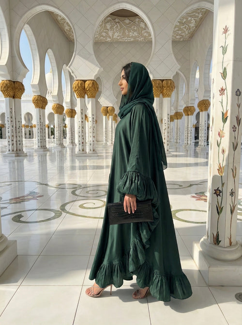 Elegant Emerald Ruffle Abaya