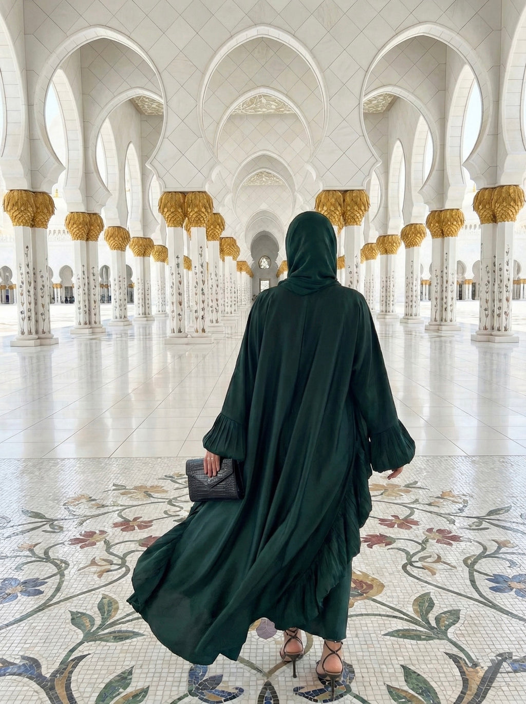Elegant Emerald Ruffle Abaya