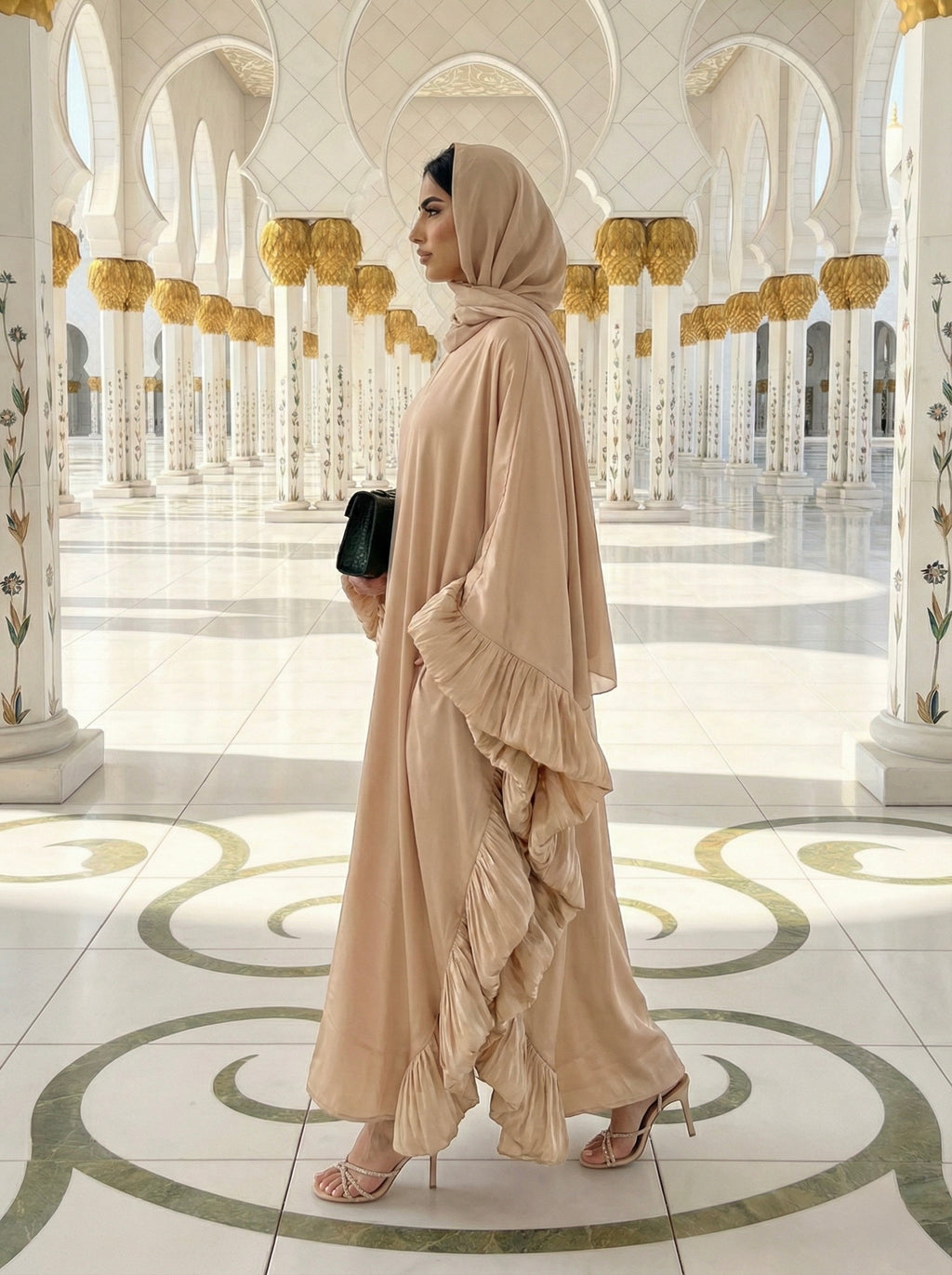 Elegant Nude Ruffle Abaya