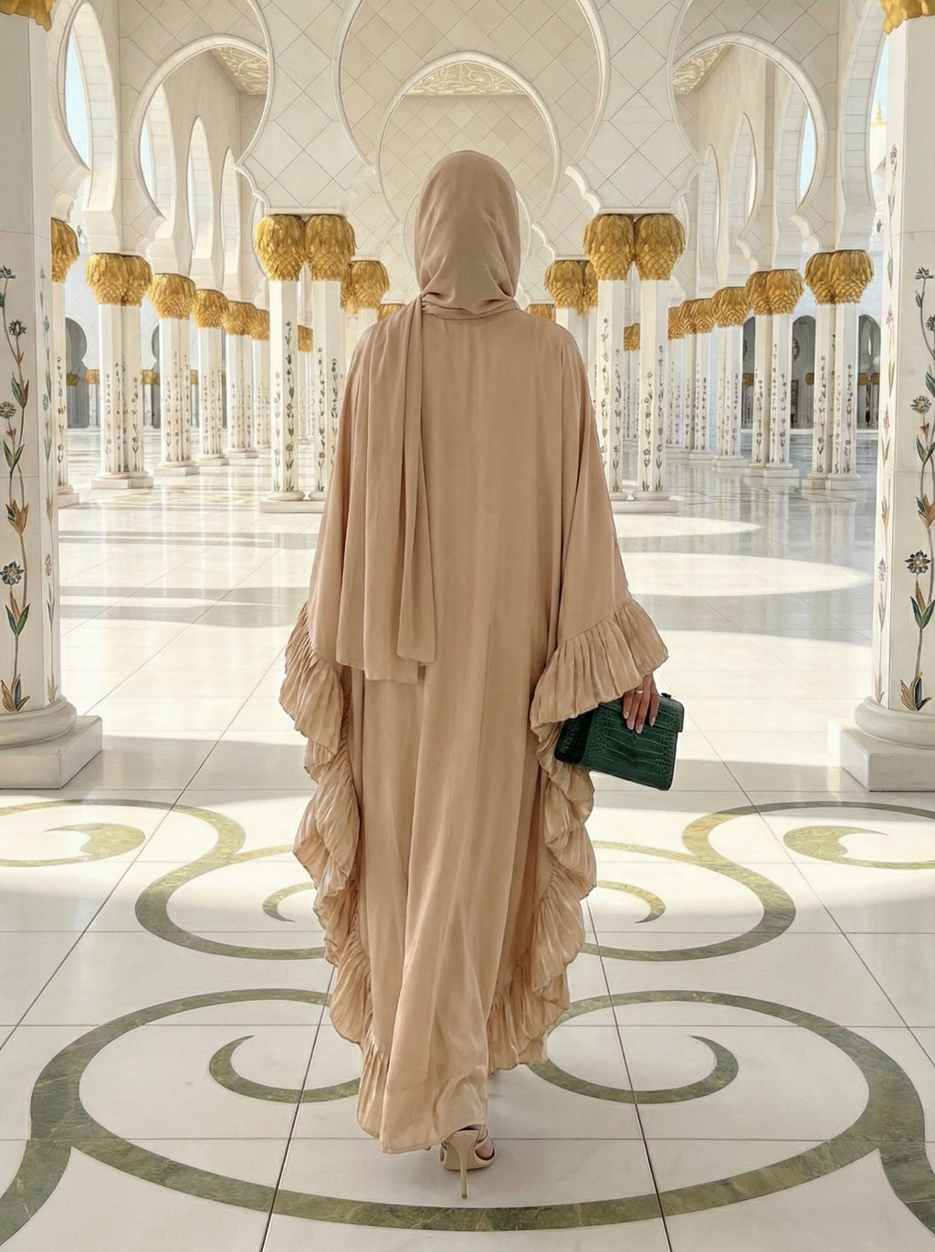 Elegant Nude Ruffle Abaya